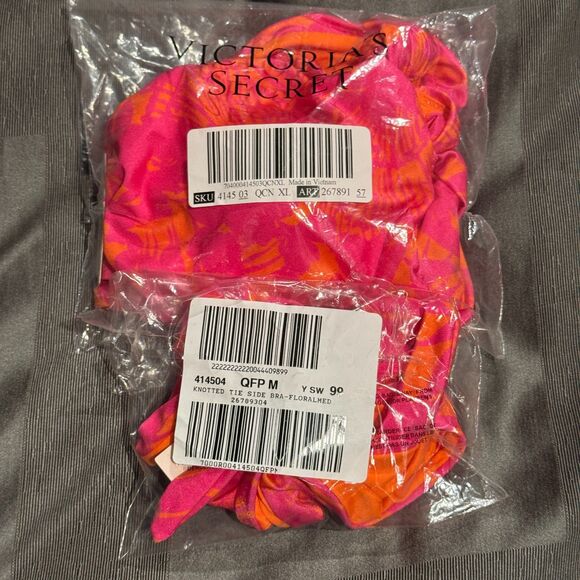 NWT VICTORIA'S SECRET Pink Palm Knotted Bralette Bikini Set Size XL & M - Picture 14 of 14